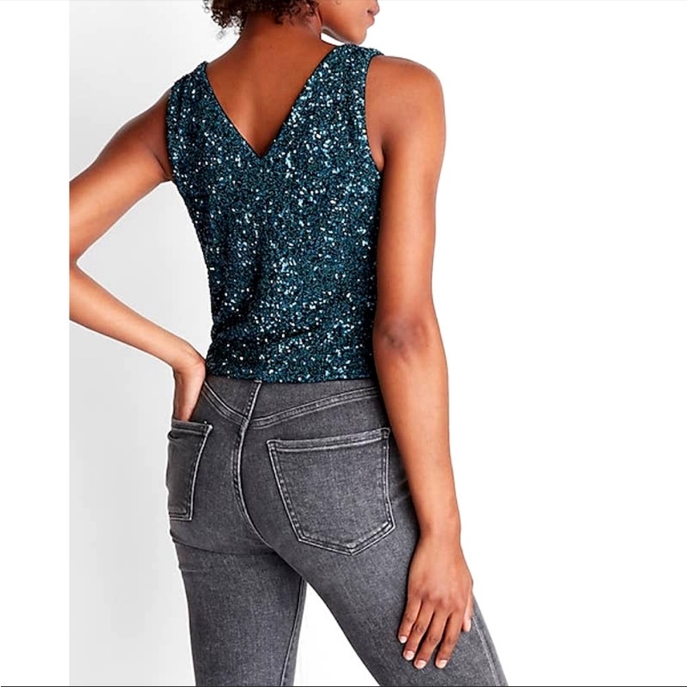 New Express Sequin Color Block Faux Wrap Tank- La… - image 4